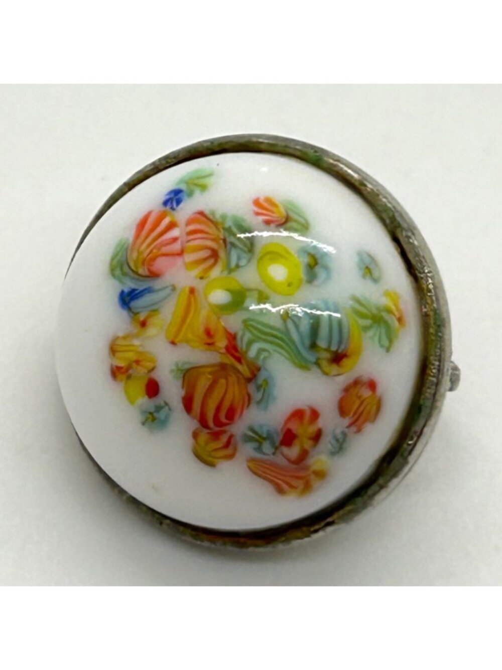 Vintage Hand Painted Porcelain Clip-On Earrings Floral Motif 3/4" Silver-tone - Picture 10 of 10